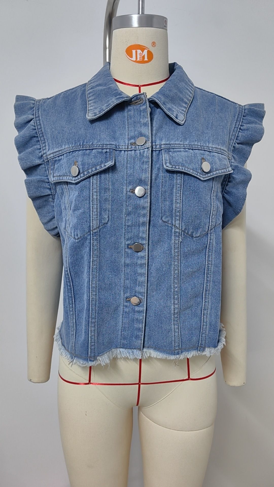 K Women's New Lace Hem Denim Vest; Trendy Sleeveless Vest_mkmklike.com