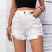Women's Clothing Ins New Casual High Waist Raw Edge Hole Denim Shorts_mkmklike.com