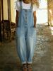 Retro Women's Distressed Loose Fitting Casual Denim Jumpsuit Adjustable Buckle Waist_mkmklike.com