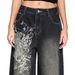 European And American Street Fashion Retro Dark Print Color-blocking Low-waist Loose Straight Washed Distressed Casual_mkmklike.com