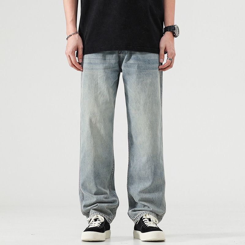Nordmann Muqiu Clothing | Men's Jeans Trendy American High Street Retro Washed Loose Draped Straight Wide-Leg Pants_mkmklike.com