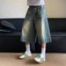 Men's & Women's Vintage Washed Denim Capri Jeans - Straight Leg, Hip Hop Style, Summer Casual Shorts For Unisex (Blue, S-3xl)_mkmklike.com