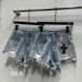 Spicy Girl Cross Pattern Low-Waist Denim Shorts For Women 2025 Summer Design Unique Loose Wide-Leg Hot Pants Trendy_mkmklike.com