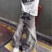 Men's Trendy Cool Versatile Casual Wide Leg Jeans Black Gray Washed Paint Splatter Loose Fit American Retro Style_mkmklike.com