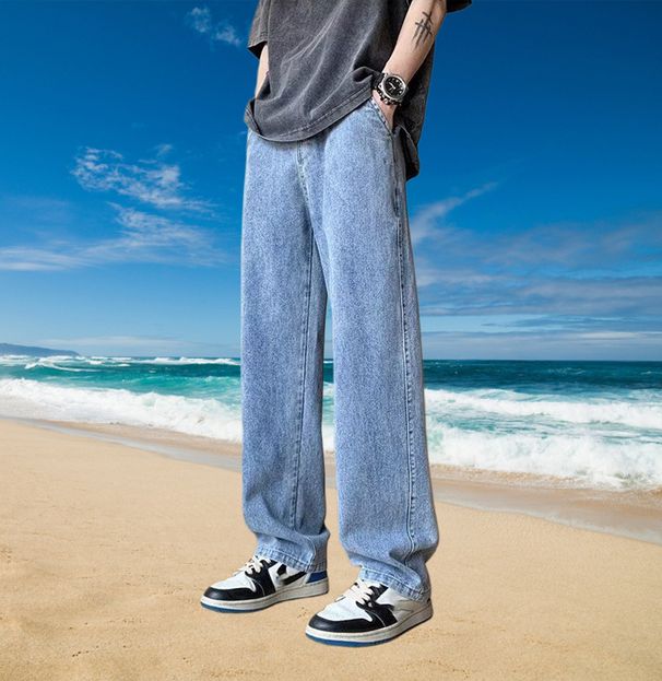 Men's Summer Loose Straight Leg Jeans Trousers_mkmklike.com