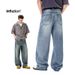 Vintage Washed Straight Leg Denim Pants For Men - Classic Relaxed Fit Jeans With Distressed Details For Casual Streetwear_mkmklike.com