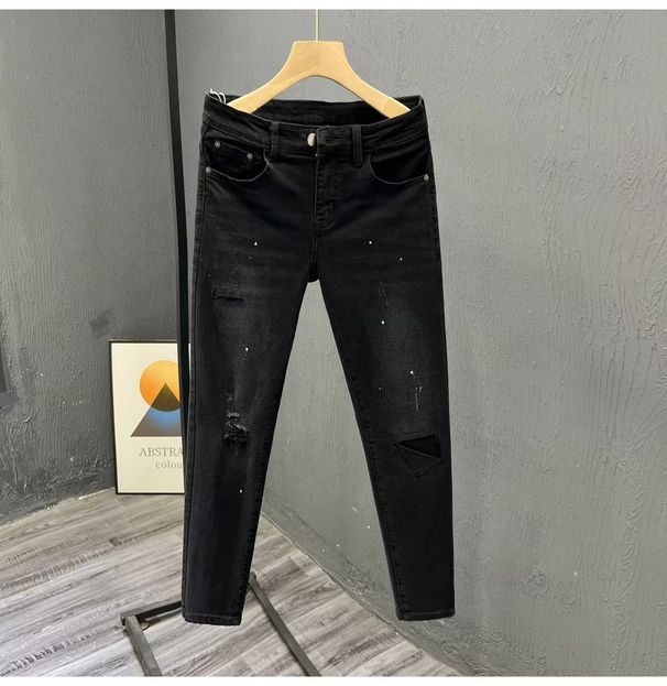 Men's Black Ripped Jeans High Street Fashion Baggy Denim Pants With Distressed Details For Casual Wear_mkmklike.com