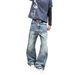 Men's Retro Vintage Pleated Scimitar Jeans Button down Slim Fit Straight Leg Casual Trousers American High Street Style_mkmklike.com