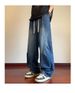 Drawstring Jeans Men's Spring And Autumn American College Style Niche Design Pleated Loose Straight Wide-leg Trousers_mkmklike.com