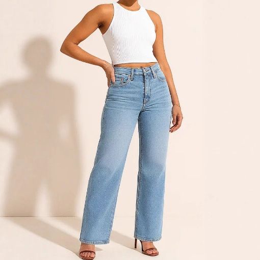 Women's Relaxed Fit Vintage Jeans - Mid-Rise Straight Leg Denim Pants With Zip Fly, Dark Blue/Light Blue In Long/Regular/Short Lengths_mkmklike.com