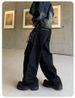 Men's Parisian Street Style Vintage Black Straight Leg Jeans With Chain Embellishment Loose Wide Leg Pants Trendy High Fashion_mkmklike.com