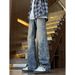 Men's High Street Retro Slightly Flared Jeans Niche Jacquard Loose Straight Wide Leg Floor Length Pants Spring Autumn_mkmklike.com