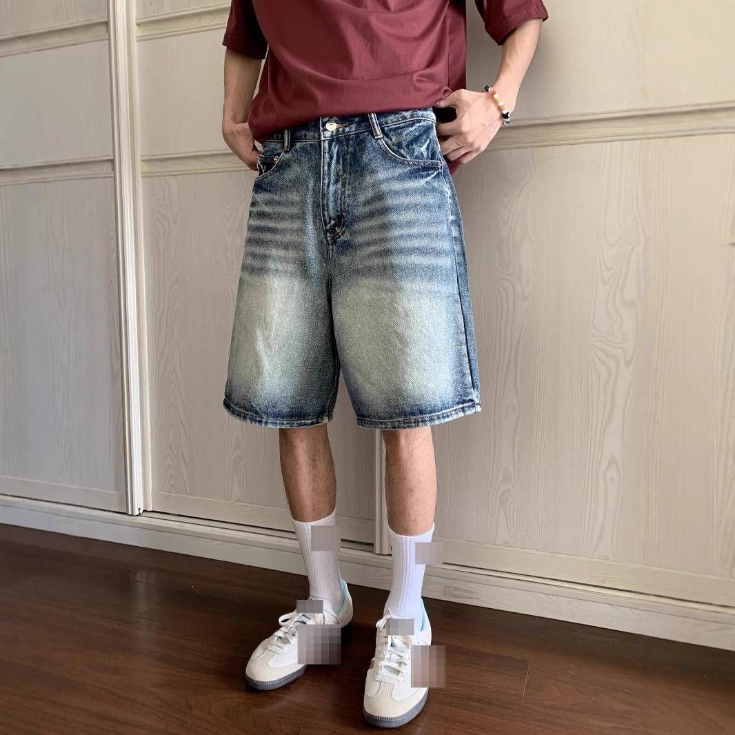 Vintage Washed Denim Shorts – Unisex Relaxed Fit 5-Inch Inseam (Streetwear Staple, Distressed Details)_mkmklike.com