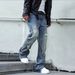 Men's Zipper Jeans, Men's Ripped Washed Denim High Street Fashion Jeans Trendy Trousers_mkmklike.com