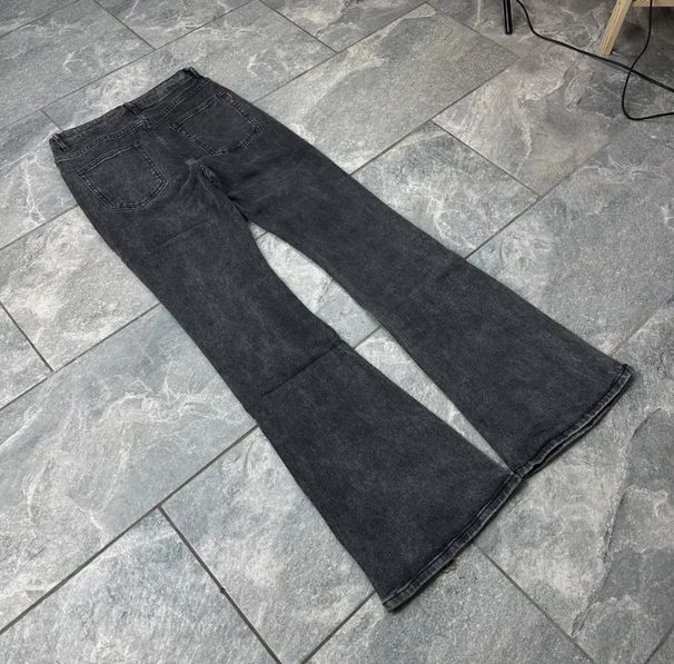 American Cleanfit Black Gray Cool Style Washed Slightly Flared Distressed Slim Fit Jeans_mkmklike.com