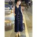 ELLE Sleeveless Denim New Style, Light Feel, Super Beautiful, Elegant Long Dress For Women, Spring Summer_mkmklike.com
