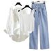 Women's Clothing Summer New Style Outfit Temperament Stylish Shirt Top Camisole Slim Jeans Three Piece Suit_mkmklike.com