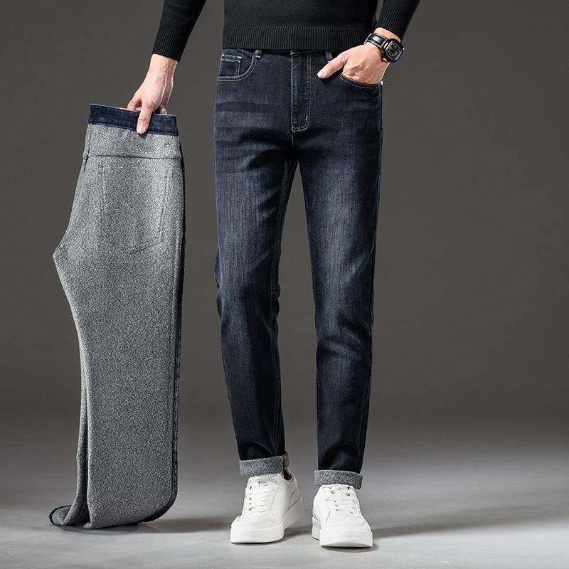 Autumn And Winter Velvet Thickened Jeans Men's Business Loose Small Straight Trousers Quality Live Broadcast Elastic Warm Men's Trousers_mkmklike.com