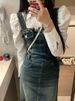 ELLE Casual Style Youthful Denim Strapless Dress For Women With Unique Design And Puff Sleeve Shirt Two-Piece Set_mkmklike.com