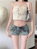 K Spicy Girl Low Waist Denim Women's New Tight Fitting Hip Hugging Hot Pants Blue Fringed Straight Leg Pants Show Leg Length_mkmklike.com