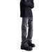 Men's And Women's Washed Water Distressed Laser Textured Pants, Unisex With Slightly Flared Holes, Black Gray Jeans,_mkmklike.com