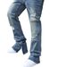 Distressed Zip-Fly Denim Jeans For Men – Vintage Washed High-Street Style Straight Leg Pants (Blue/Black)_mkmklike.com
