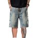 Men's Clothing Retro Blue Button Design Loose Straight Leg Shorts Trendy Versatile Five Point Pants Bestseller_mkmklike.com