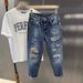 Men's Ripped And Patched Jeans Loose Fit Straight Leg Cropped Harem Pants Summer Trendy Style_mkmklike.com