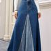 Summer New Women's Large Skirt Patchwork Denim A-Line Long Skirt With Frayed Edges Style Clothing_mkmklike.com