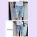 Men's Trendy Ripped Denim Shorts Loose Fit Straight Leg Five Point Pants Casual Fashionable Thin Mid-Length Breeches Summer Riding Shorts_mkmklike.com