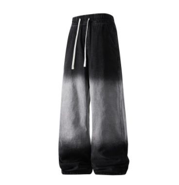 Men's Vintage Washed Straight Leg Jeans - Ombre Distressed Denim With Hand-Painted Details (Black/Blue, Sizes M-5xl)_mkmklike.com