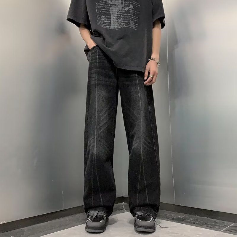 Men's Retro Heavy Duty Water Washed Straight Leg Jeans Two Tone Hip Hop Style High Street American Fashion For Men And Women_mkmklike.com