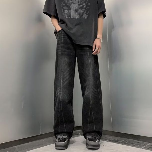 Men's Retro Heavy Duty Water Washed Straight Leg Jeans Two Tone Hip Hop Style High Street American Fashion For Men And Women_mkmklike.com