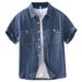 Retro Denim Short Sleeved Shirt For Men, Fashionable And Versatile, Artistic And Casual Loose Top_mkmklike.com