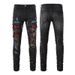 High Street Trendy Men's Jeans Hot Diamond Black Ripped Patch Jeans Stretch Men's Trendy Men's Pants_mkmklike.com