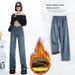 Women's High Waist Wide Leg Jeans - Winter Fleece Lined Flowy Straight Pants With Stretchy Comfort For Casual & Chic Outfits_mkmklike.com