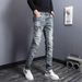 Men's Trendy Slim Fit Jeans Stretchy Casual Trousers Style Distressed Details And Whiskers_mkmklike.com