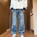 Men's American Style Vibe Printed Jeans Trendy Hip Hop Wide Leg Pants Mid Waist Cotton Spring Autumn Cool Stylish Couple Jeans_mkmklike.com