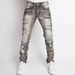 "Men's Streetwear Denim Pants – Stretch Washed Straight-Leg Jeans (S-XXL, Distressed Gray)"_mkmklike.com