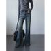 Women's Clothing Retro Washed Blue Denim Jeans Slim Fit Flared Pants Wide Leg Floor Length Autumn Fashionable Style_mkmklike.com