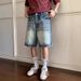 Vintage Washed Denim Shorts – Unisex Relaxed Fit 5-Inch Inseam (Streetwear Staple, Distressed Details)_mkmklike.com