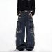 Men's Clothing Unisex Style Washed Distressed Multi Pocket Cargo Jeans Straight Leg Loose Fit Wide Leg Street Style Trendy_mkmklike.com