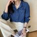 Chicco Blue Denim Shirt Spring Outer Autumn Winter Inner Wear Women's 2023 New Loose Design Sense Niche Top For Women_mkmklike.com