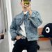 Street Denim Jacket With Washed Loose Design, Cool And Rugged Motorcycle Jacket_mkmklike.com