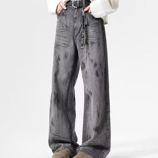 American Style Wasteland Tie-Dye Jeans For Women, Autumn 2024 New Loose Lazy Relaxed Floor-Length Pants_mkmklike.com