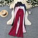 Retro High-Waisted Polka Dot Flared Pants For Women, Loose Fit Wide Leg Trousers With Stretch Waistband, Korean Style Boho Chic Lounge Palazzo Pants_mkmklike.com