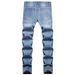 Men's Straight Fit Distressed Denim Jeans - Classic Blue Washed Cotton Trousers For Casual Wear_mkmklike.com