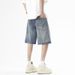 Men's Clothing Denim Beach Shorts Summer Trendy Loose Semi Elastic Stitching Shorts_mkmklike.com