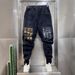 Men's Casual Slim Fit Jeans Blue Low Waist Elastic Jogger Harem Pants Trendy Spring Style Painted Graffiti Long Trousers_mkmklike.com