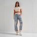 Retro Distressed Patchwork High-Waisted Drawstring Loose Slim Fit Jeans for Women 2025 European And American Style Cross Border Hot Selling_mkmklike.com